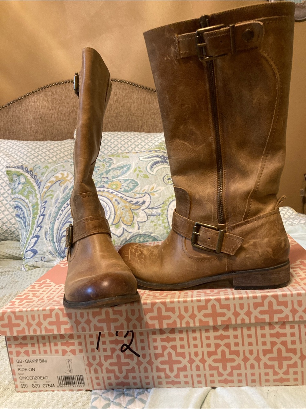 Gianni Bini Brown Leather Mid-Calf Riding Boots